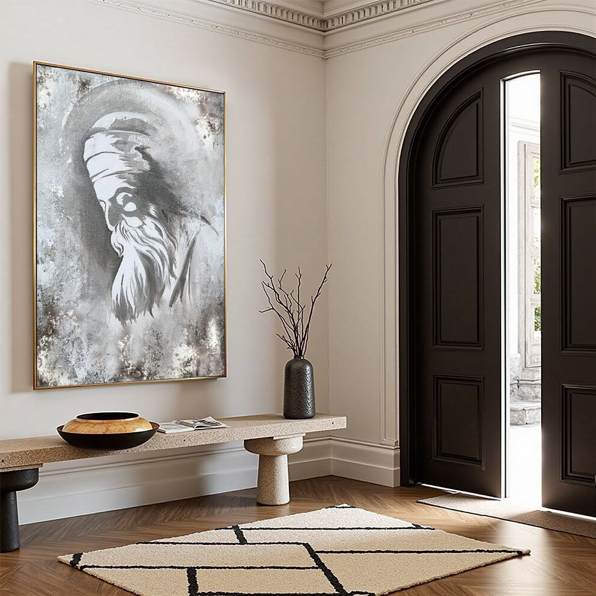 ELDER'S WHISPER: Minimalist Monochrome Figurative Portrait Painting