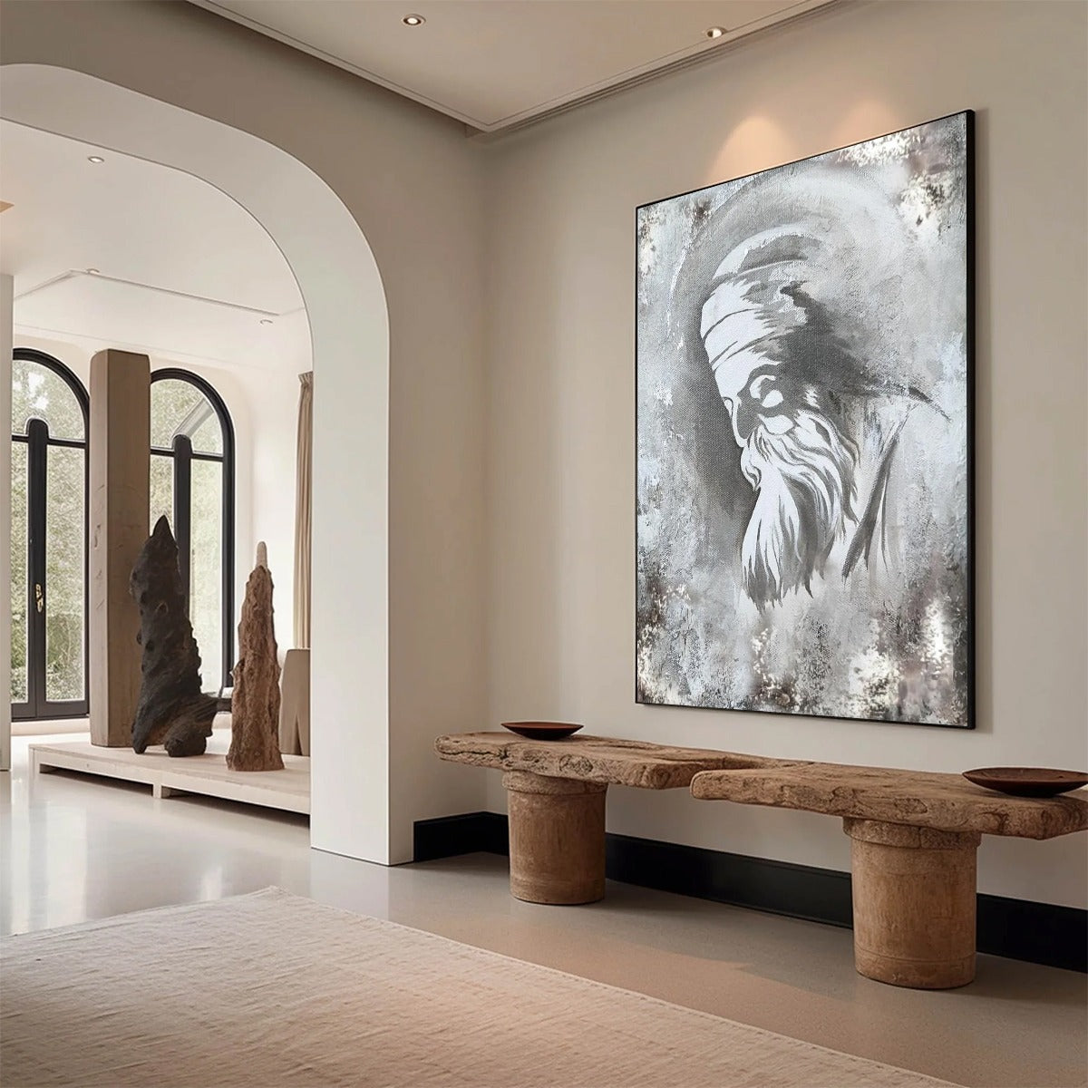 ELDER'S WHISPER: Minimalist Monochrome Figurative Portrait Painting