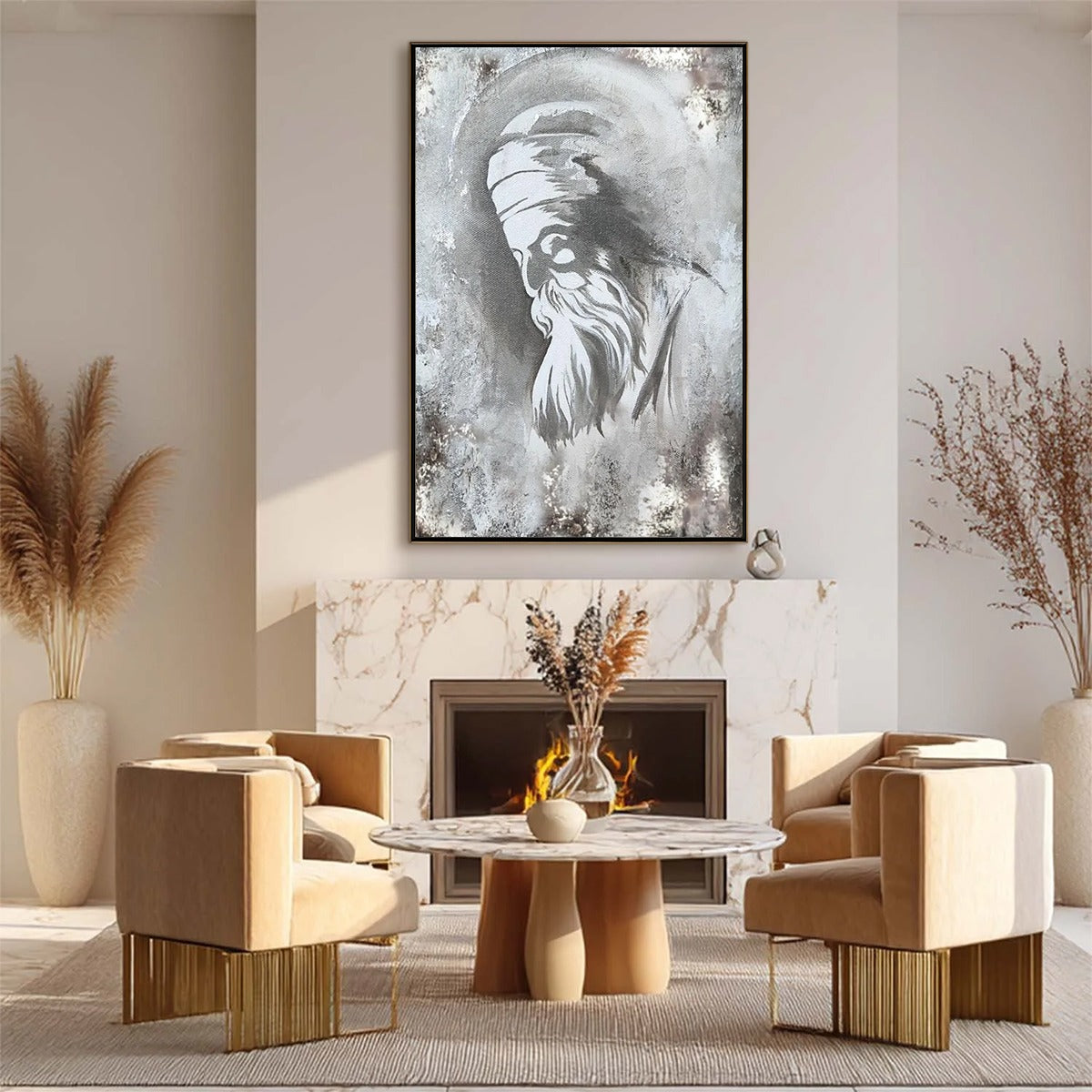 ELDER'S WHISPER: Minimalist Monochrome Figurative Portrait Painting