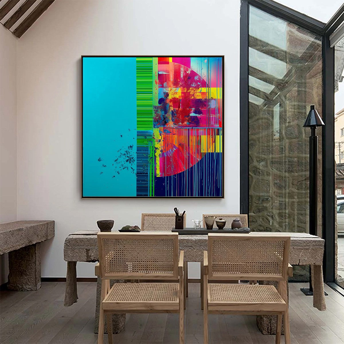 ELECTRIC ECHO: Vibrant Abstract Modern Oil Painting