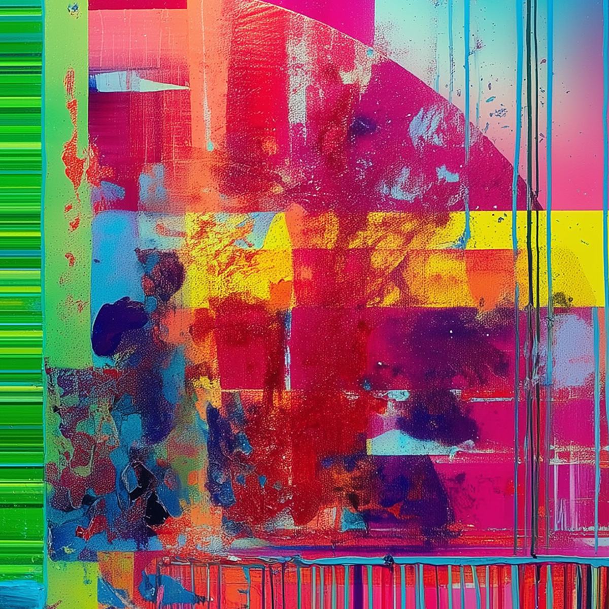 ELECTRIC ECHO: Vibrant Abstract Modern Oil Painting