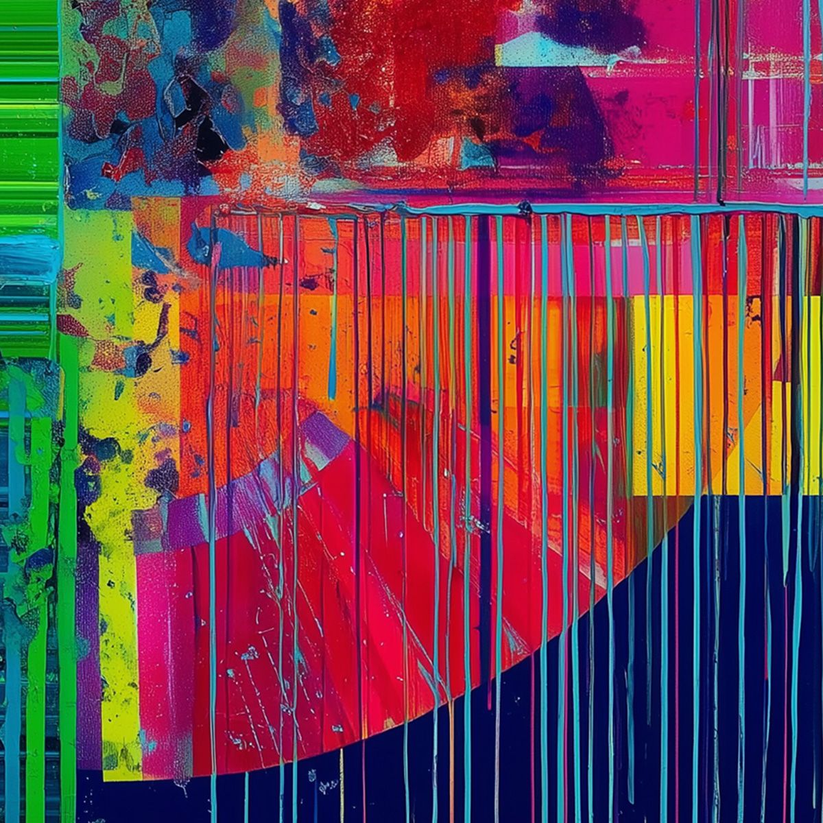 ELECTRIC ECHO: Vibrant Abstract Modern Oil Painting