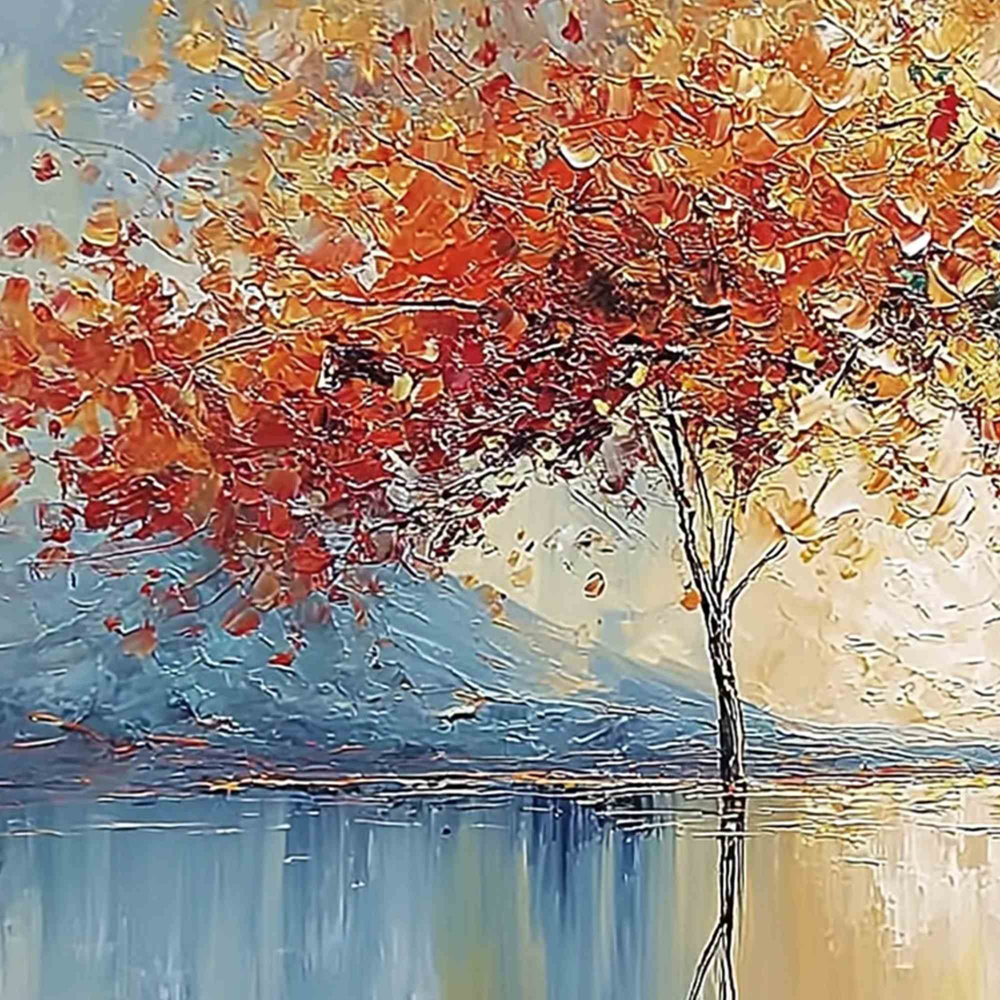 EMBER AND JADE: Textured Long Horizontal Landscape Painting of Trees