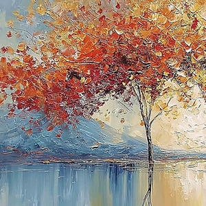 EMBER AND JADE: Textured Long Horizontal Landscape Painting of Trees
