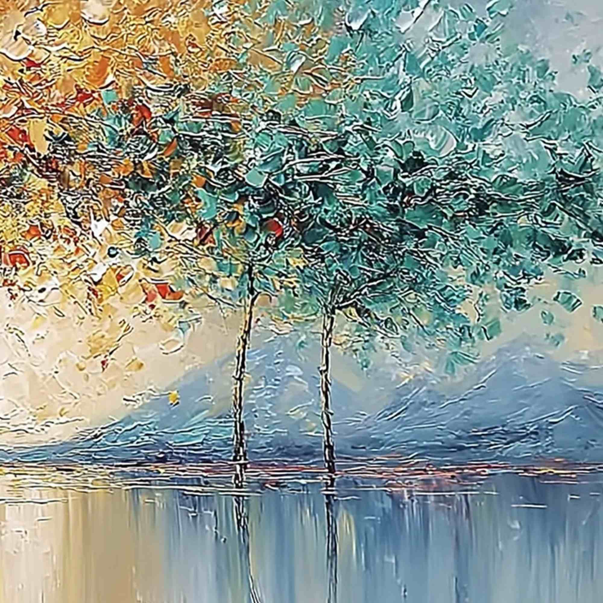 EMBER AND JADE: Textured Long Horizontal Landscape Painting of Trees