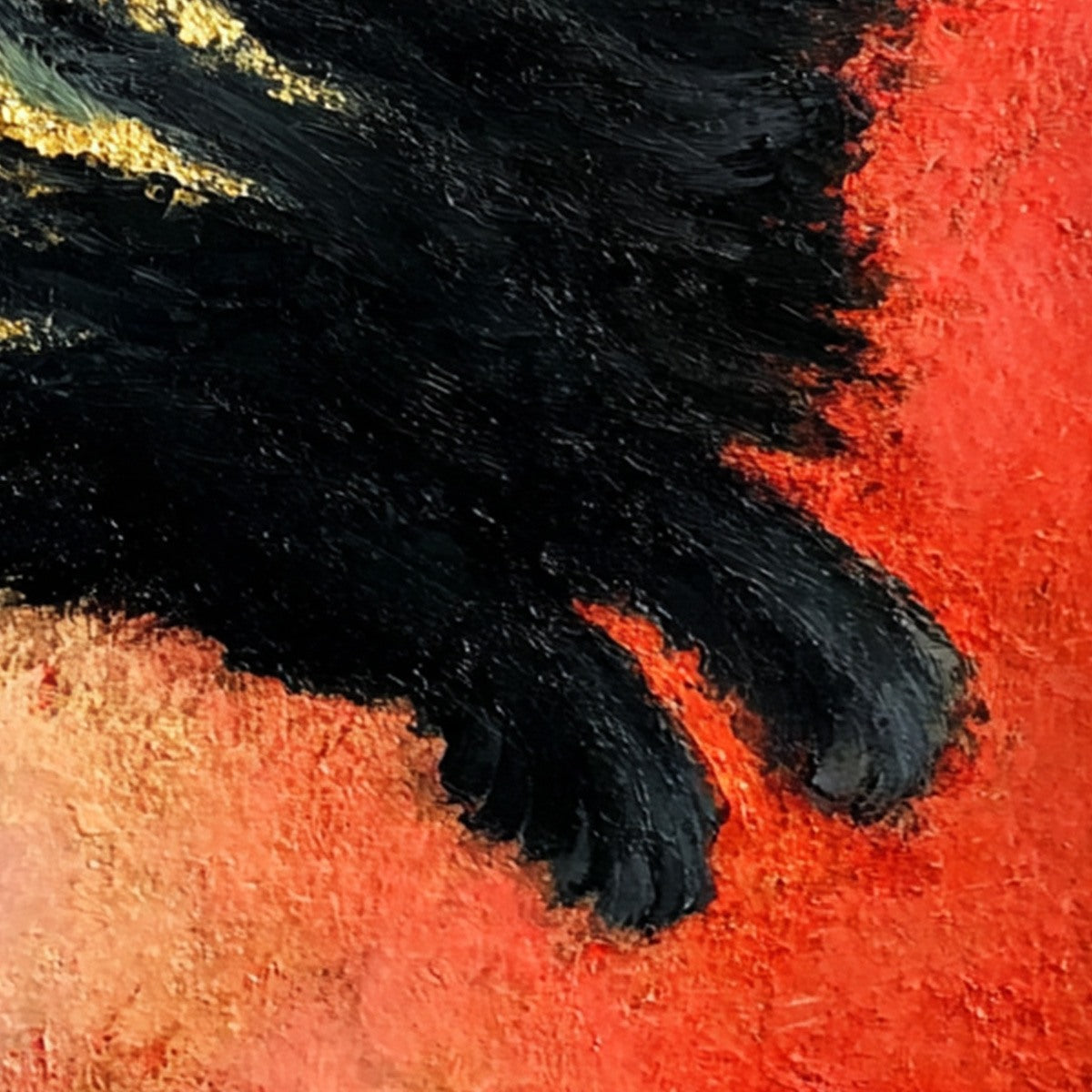 EMBER EYES: Bold Abstract Black Cat Painting with Gold Leaf