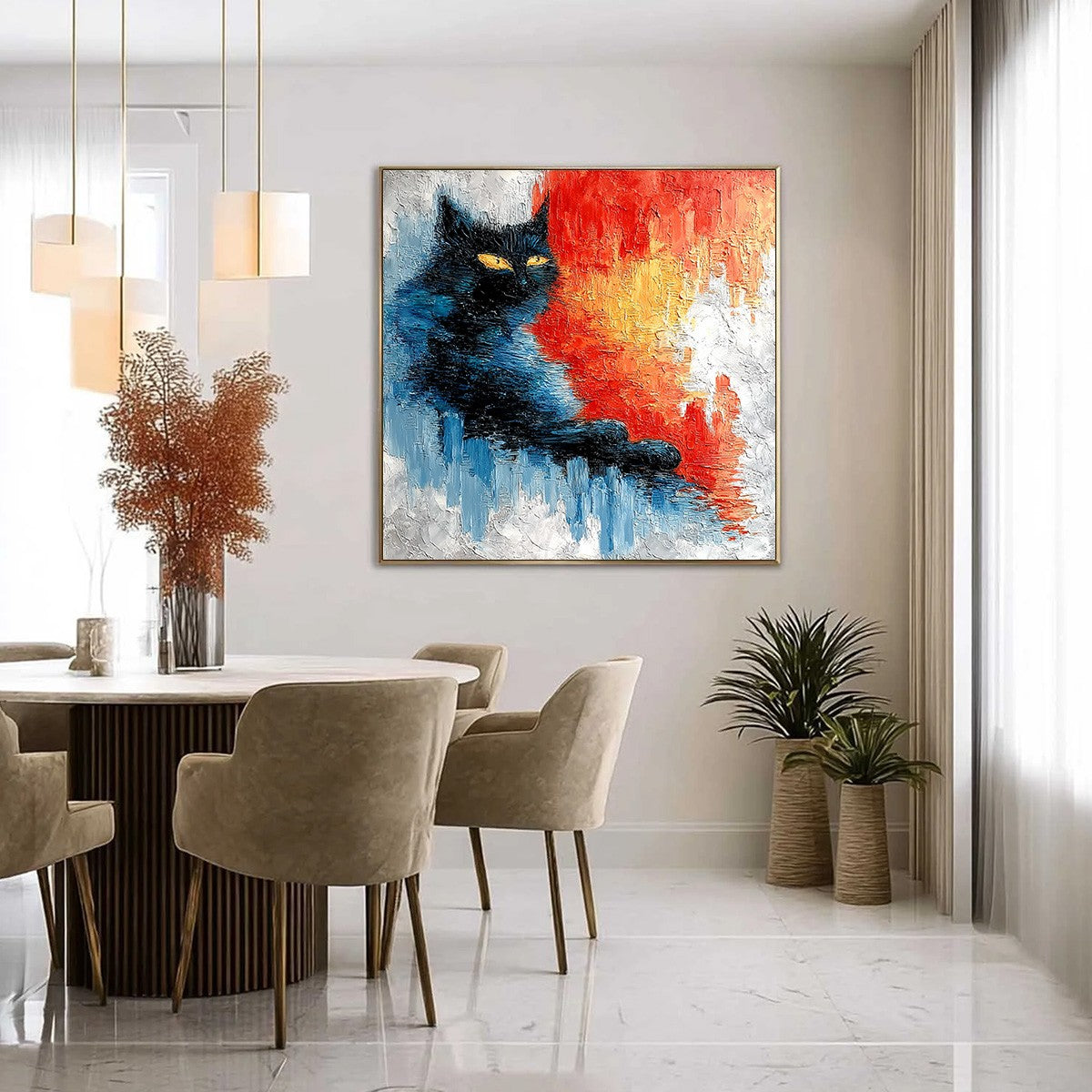 EMBER EYES: Textured Impasto Black Cat Painting on Canvas