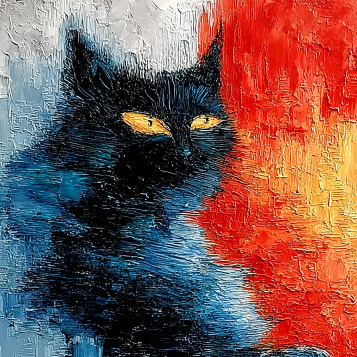 EMBER EYES: Textured Impasto Black Cat Painting on Canvas