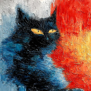 EMBER EYES: Textured Impasto Black Cat Painting on Canvas