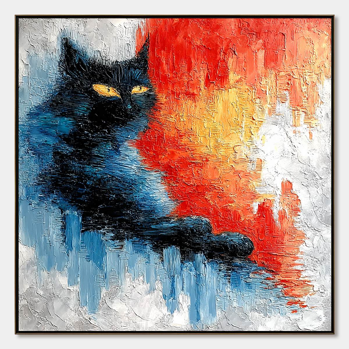 EMBER EYES: Textured Impasto Black Cat Painting on Canvas