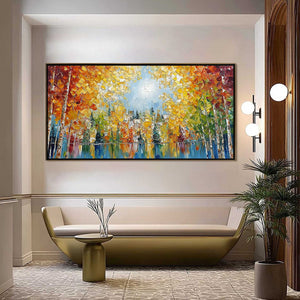 EMBERGLOW FOREST: Textured Palette Knife Autumn Forest Landscape Painting