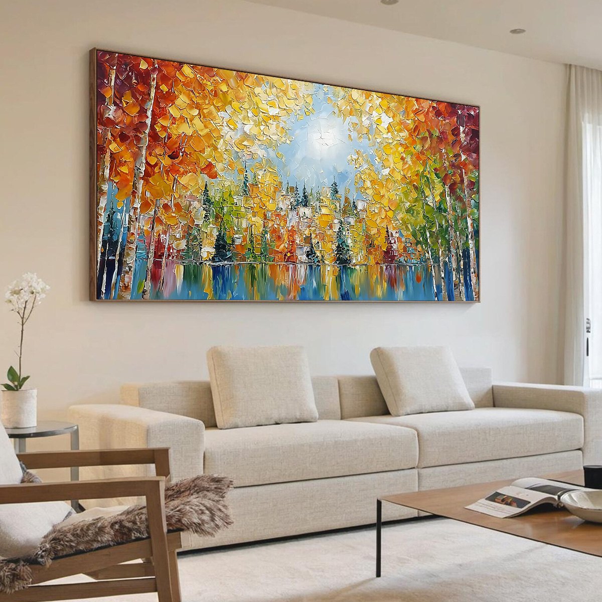 EMBERGLOW FOREST: Textured Palette Knife Autumn Forest Landscape Painting