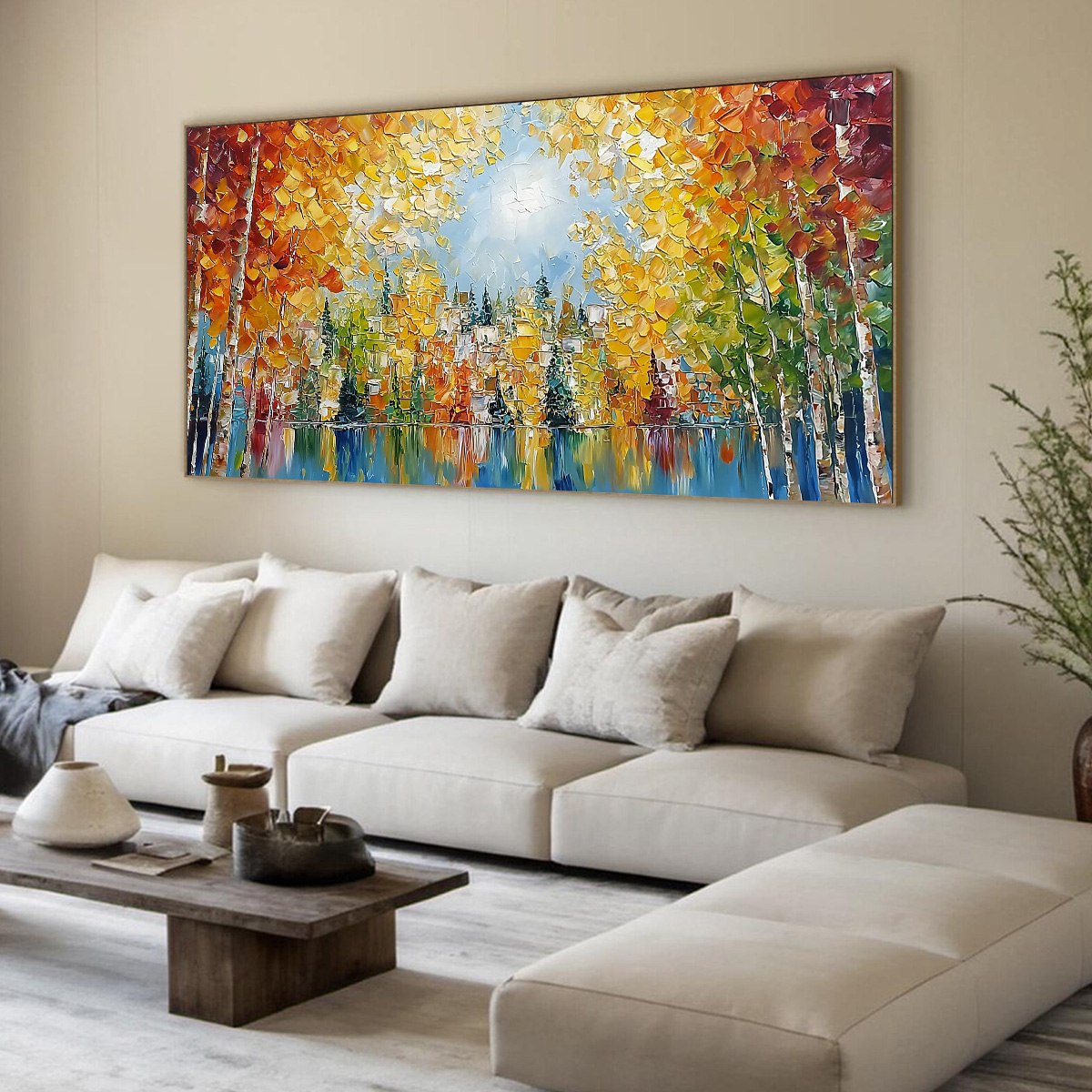 EMBERGLOW FOREST: Textured Palette Knife Autumn Forest Landscape Painting