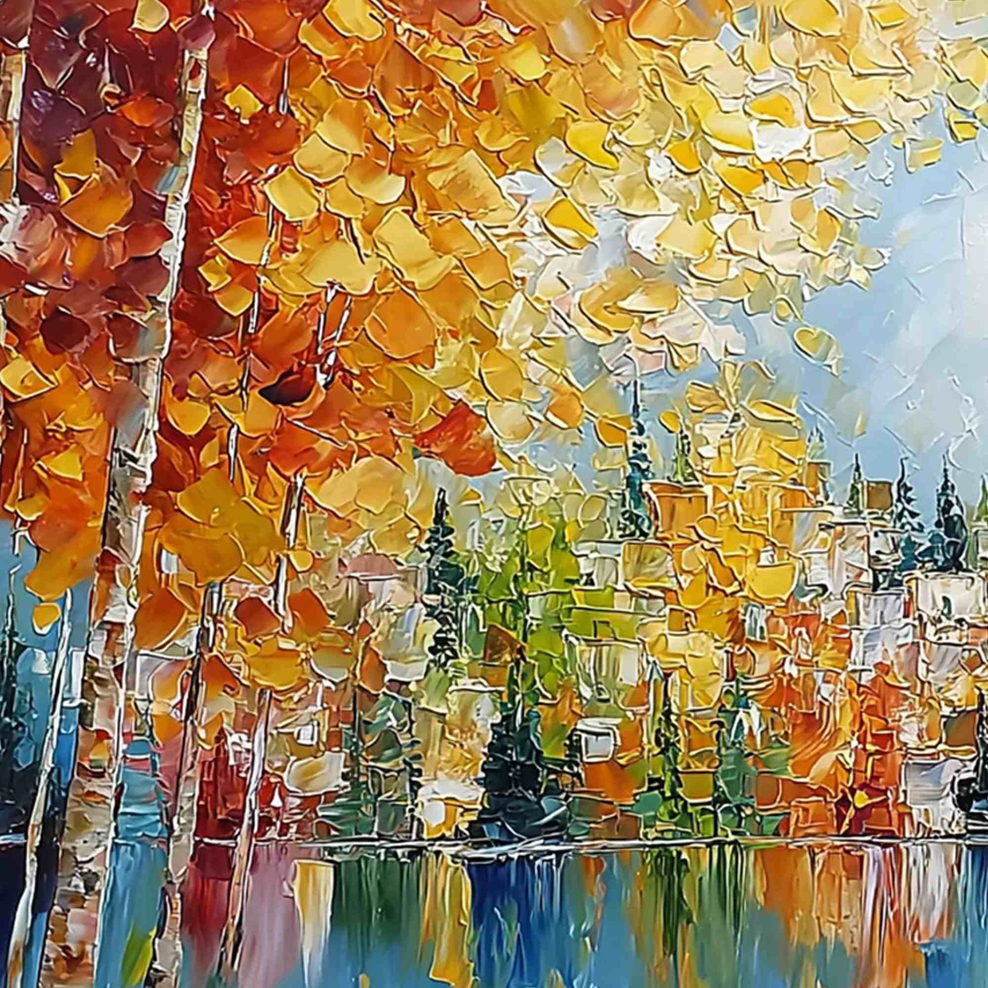 EMBERGLOW FOREST: Textured Palette Knife Autumn Forest Landscape Painting