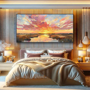 EMBERGLOW MARSH: Colorful Palette Knife Sunset Landscape Painting