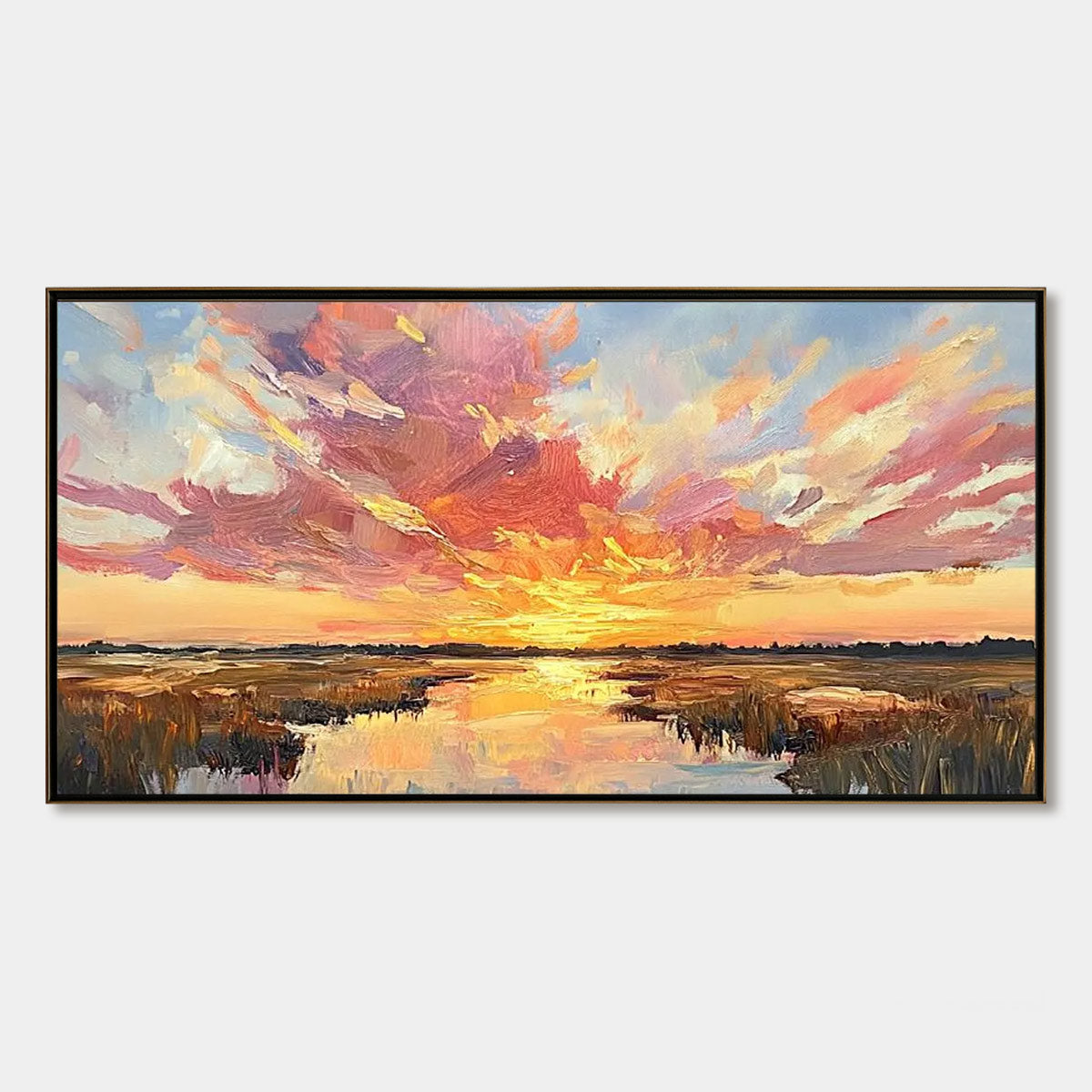 EMBERGLOW MARSH: Colorful Palette Knife Sunset Landscape Painting