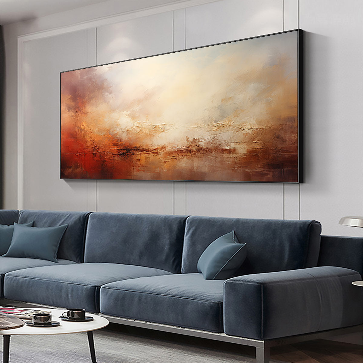 Ember Sky: Abstract Landscape Textured Oil Painting Canvas Wall Art Decor in Warm Tones