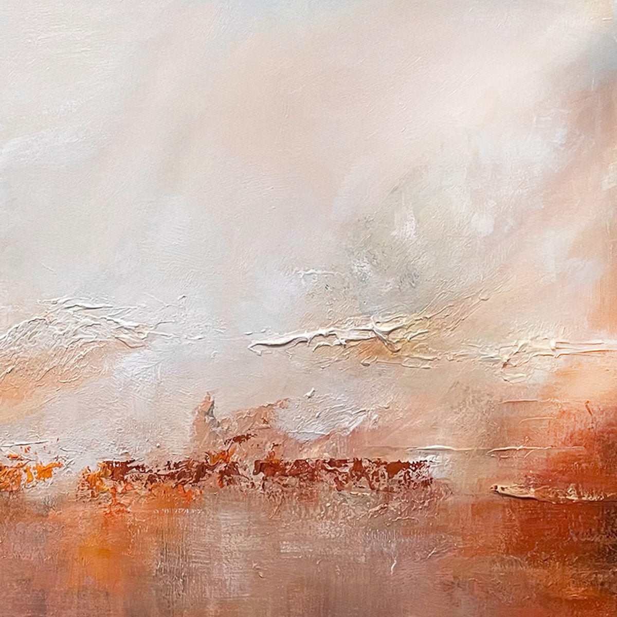 Ember Sky: Abstract Landscape Textured Oil Painting Canvas Wall Art Decor in Warm Tones