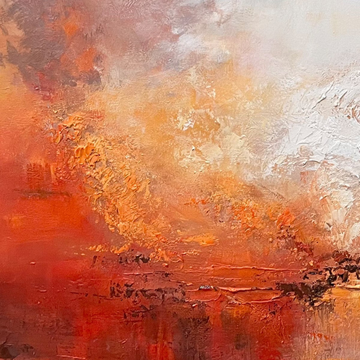 Ember Sky: Abstract Landscape Textured Oil Painting Canvas Wall Art Decor in Warm Tones
