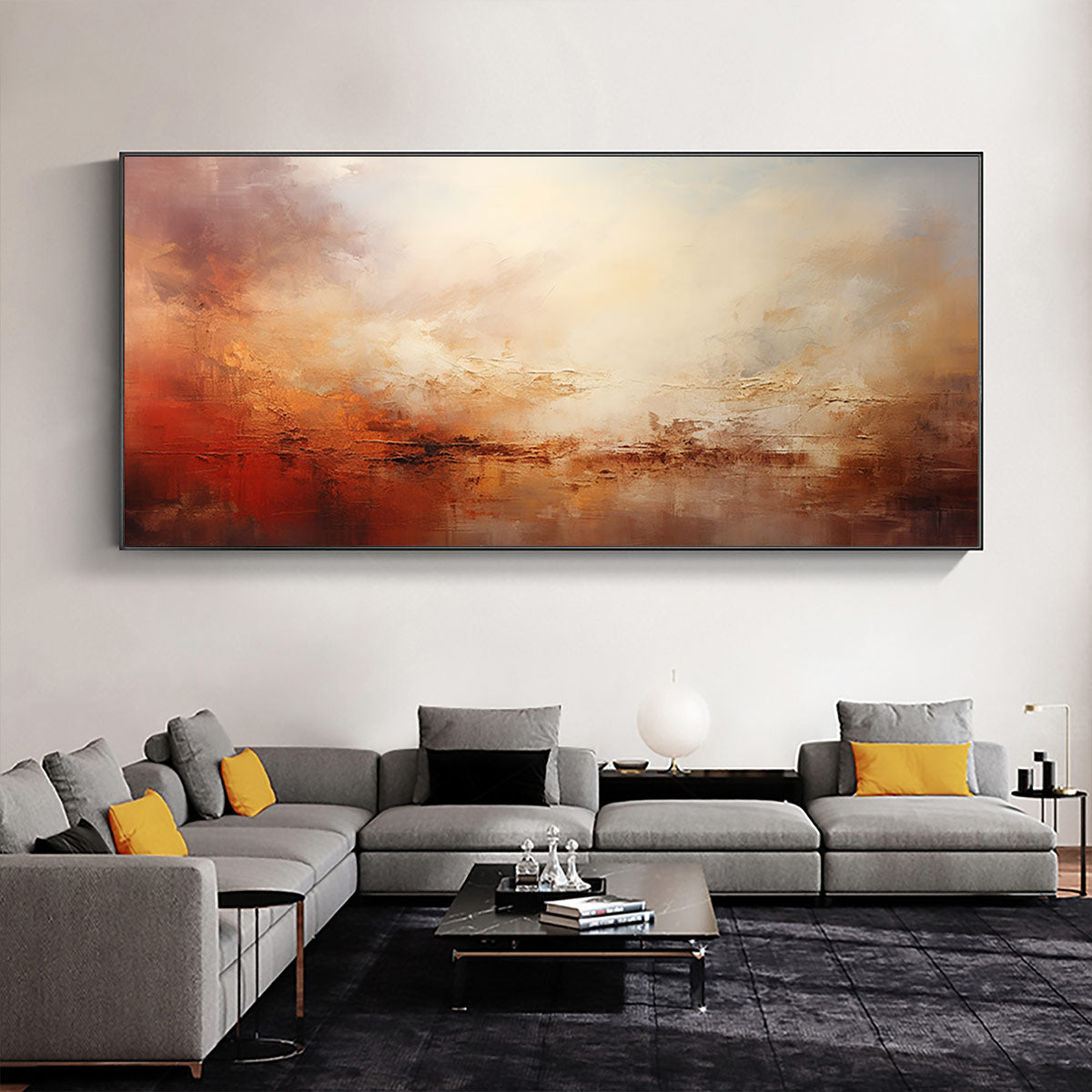 Ember Sky: Abstract Landscape Textured Oil Painting Canvas Wall Art Decor in Warm Tones