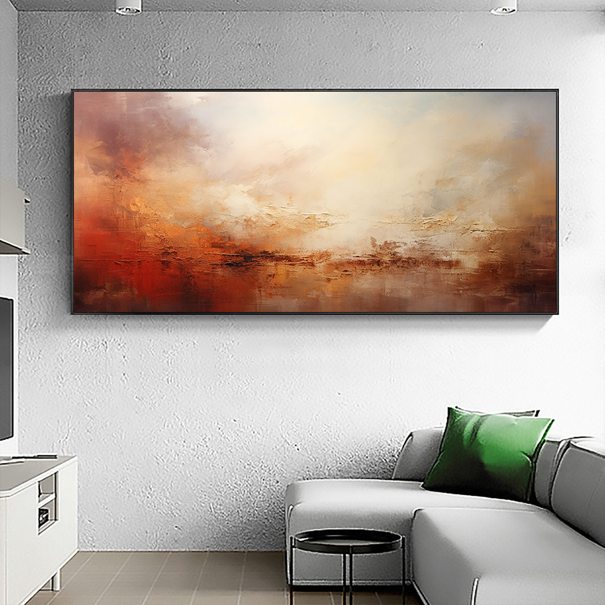 Ember Sky: Abstract Landscape Textured Oil Painting Canvas Wall Art Decor in Warm Tones