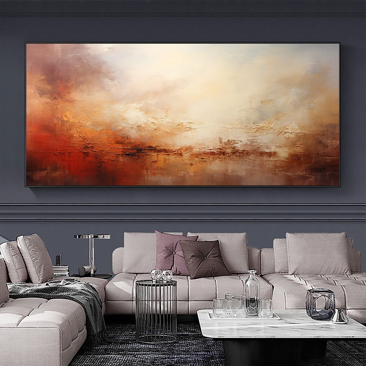 Ember Sky: Abstract Landscape Textured Oil Painting Canvas Wall Art Decor in Warm Tones