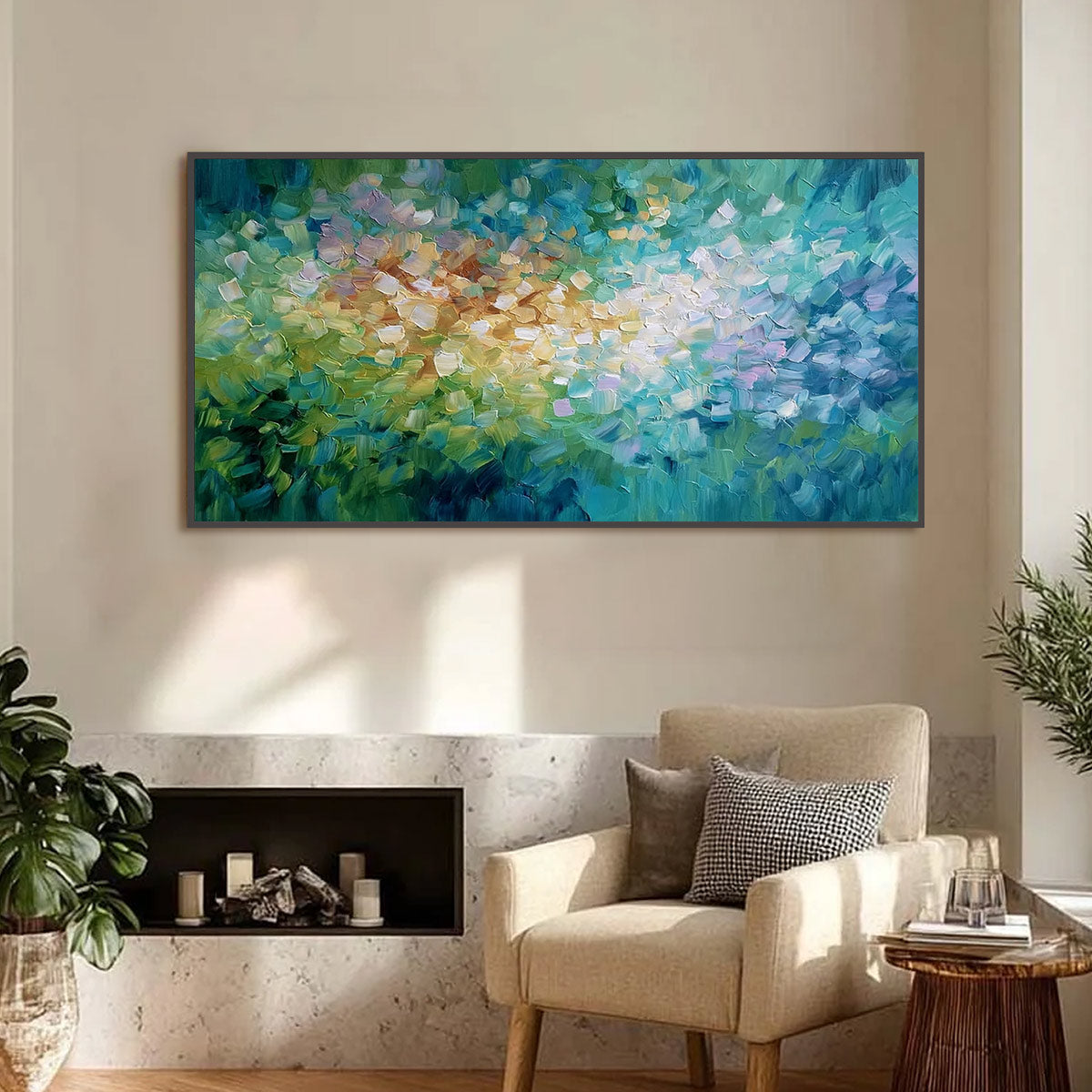 EMERALD BLOOM: Colorful Textured Abstract Floral Palette Knife Painting