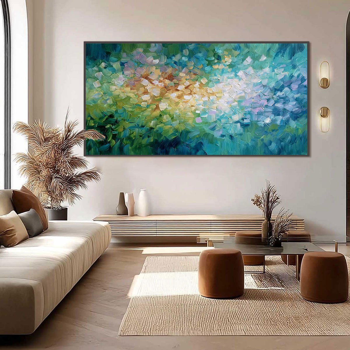 EMERALD BLOOM: Colorful Textured Abstract Floral Palette Knife Painting