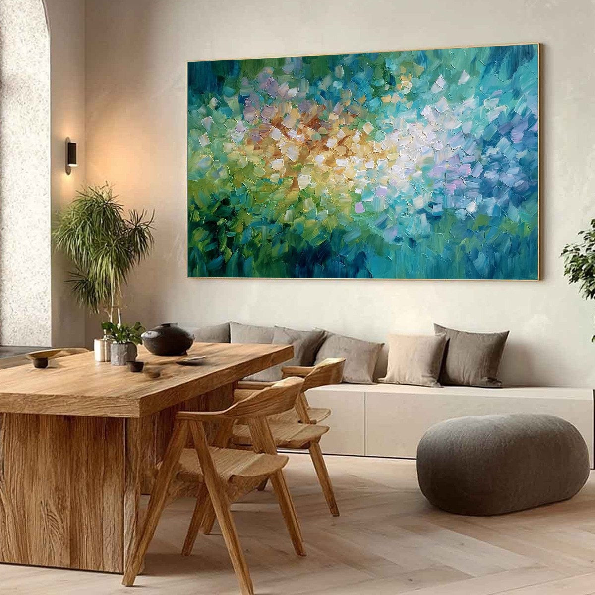 EMERALD BLOOM: Colorful Textured Abstract Floral Palette Knife Painting