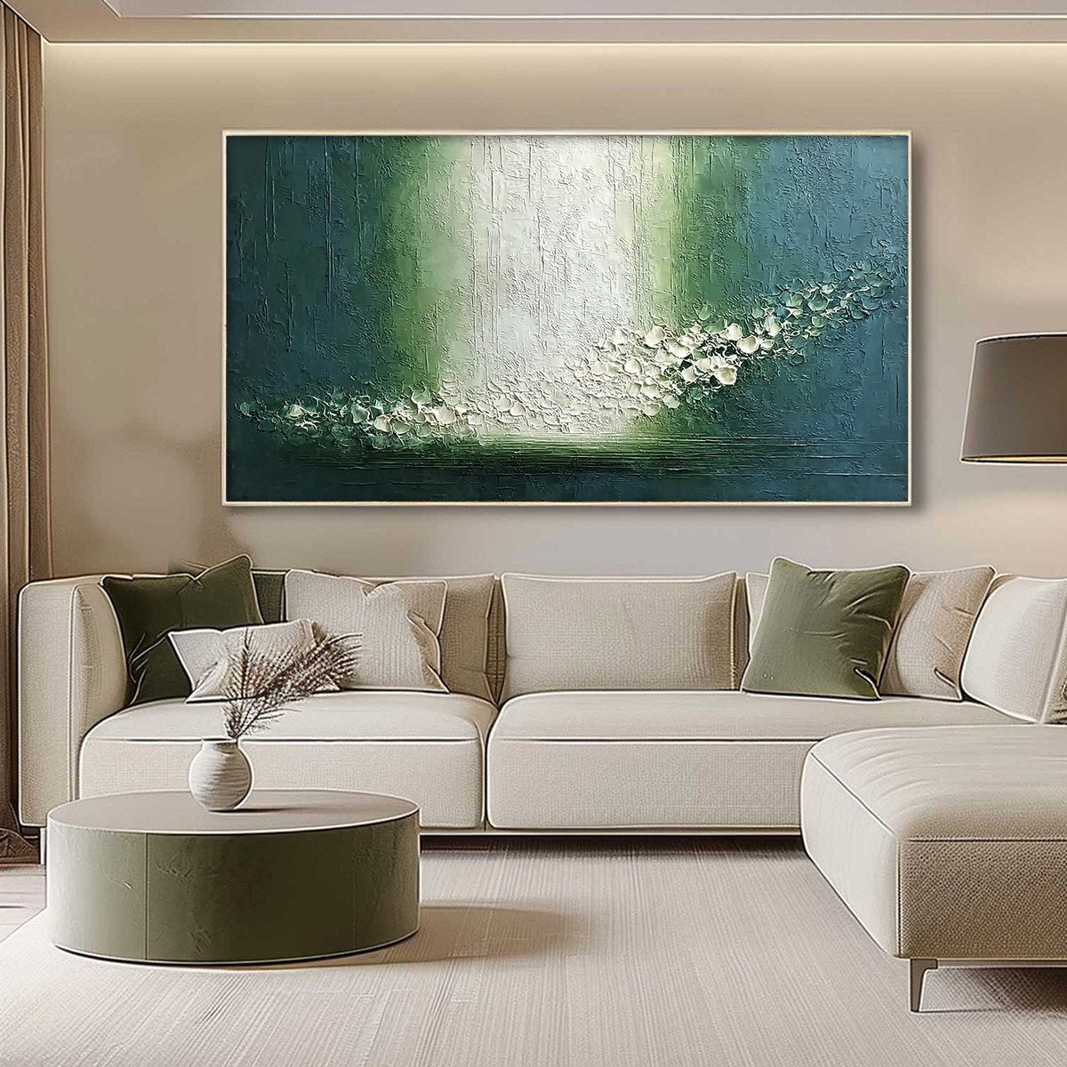 EMERALD CASCADE: Large Textured Wabi Sabi Abstract Painting