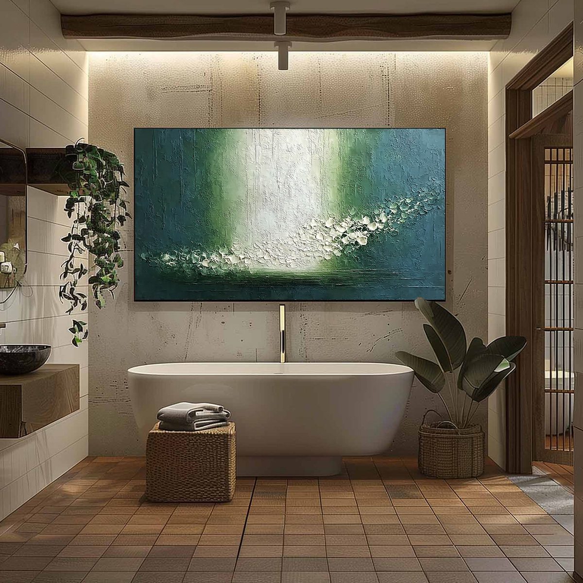 EMERALD CASCADE: Large Textured Wabi Sabi Abstract Painting