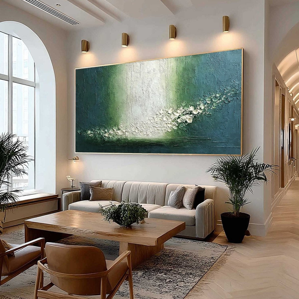 EMERALD CASCADE: Large Textured Wabi Sabi Abstract Painting