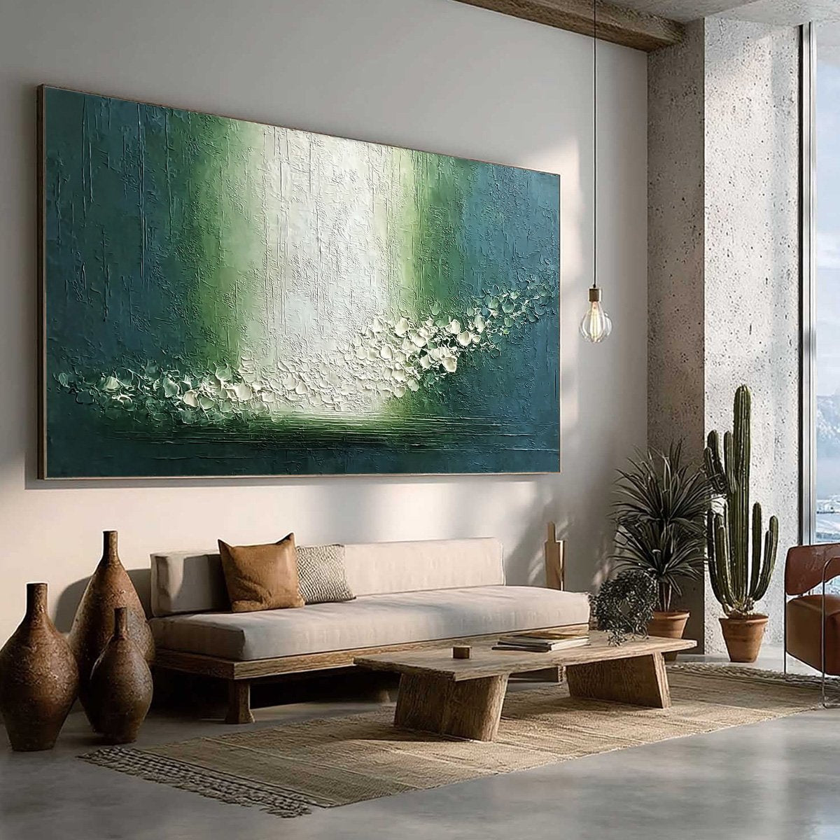 EMERALD CASCADE: Large Textured Wabi Sabi Abstract Painting