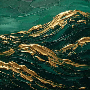 EMERALD CRESTS: Heavy Texture Abstract Green and Gold Landscape Painting