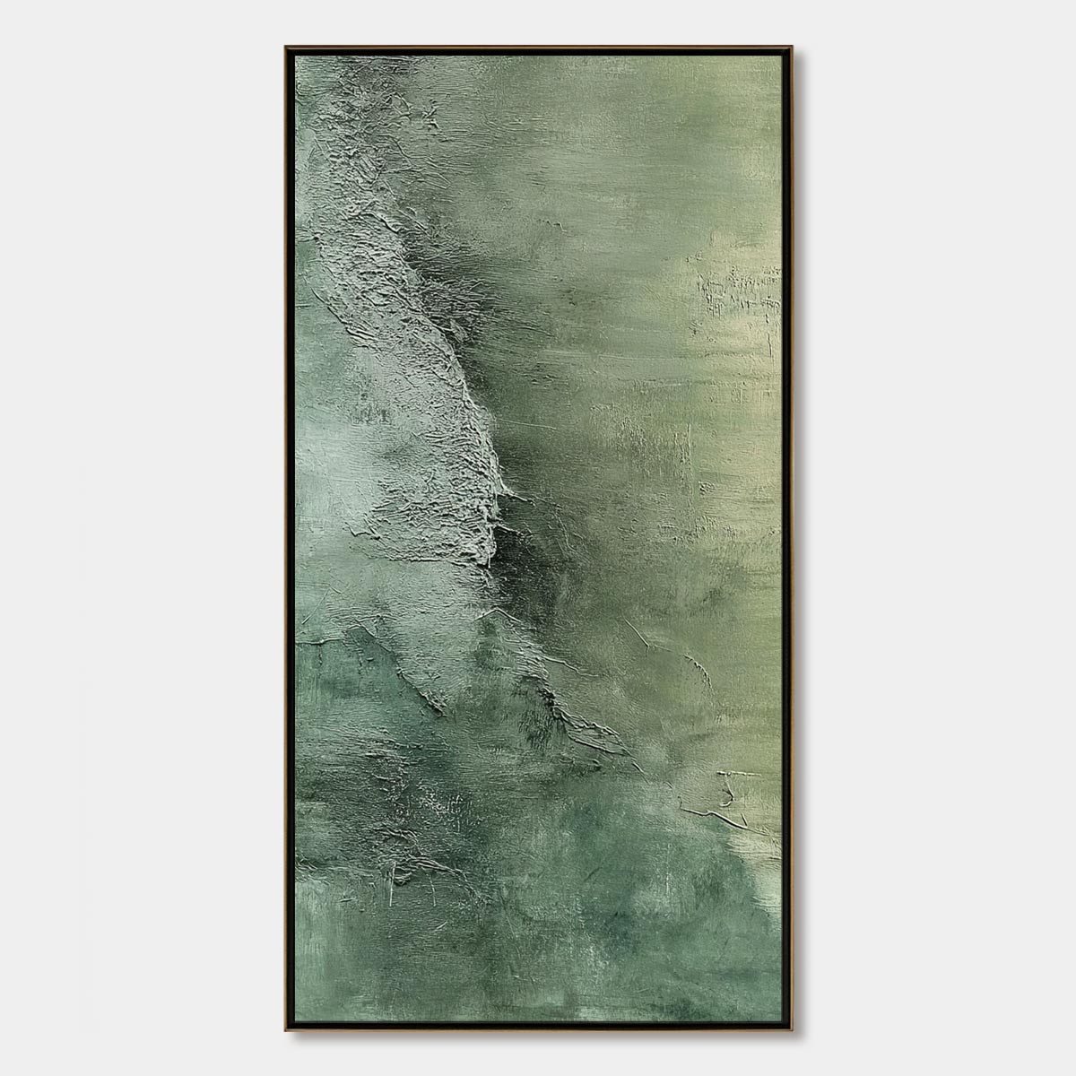Emerald Depths: Textured Green Abstract Oil Painting – MontCarta