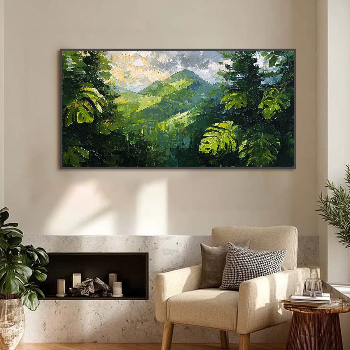 Emerald Escape: Green Mountain Valley Textured Oil Painting