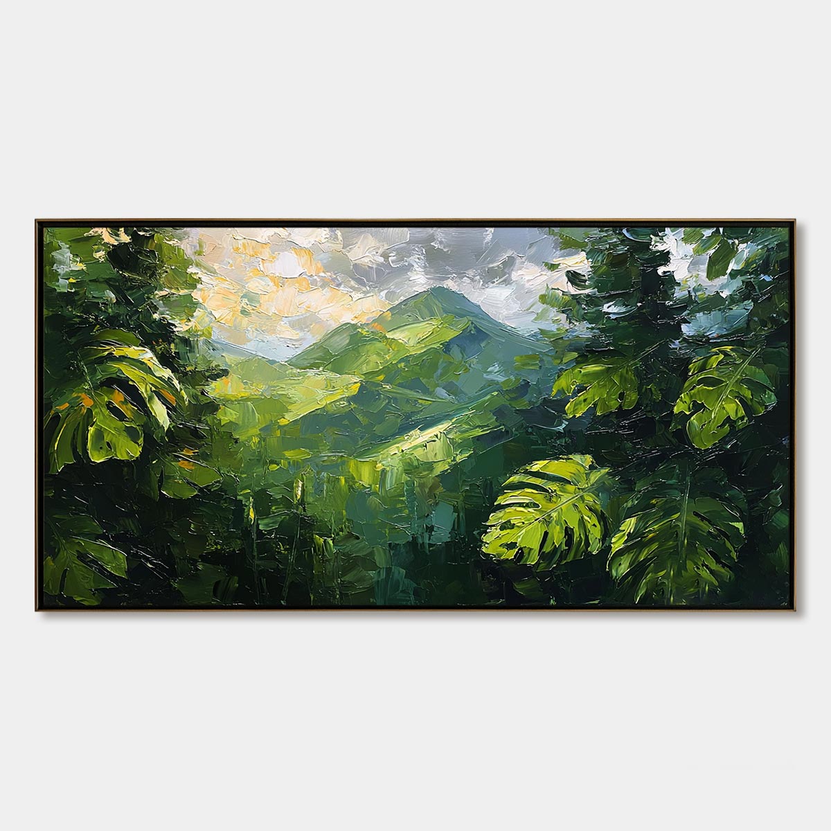 Emerald Escape: Green Mountain Valley Textured Oil Painting