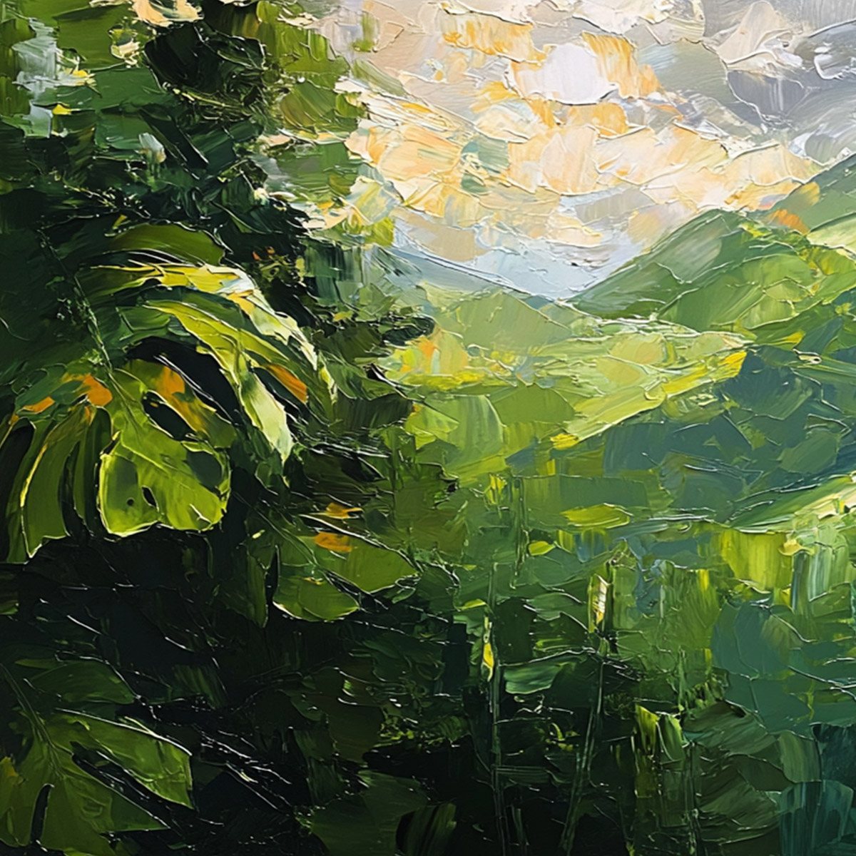 EMERALD ESCAPE: Lush Impasto Painting of a Verdant Mountain Valley