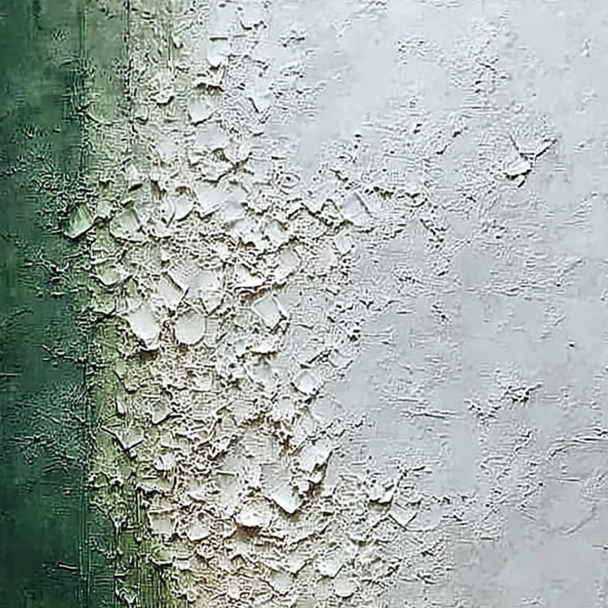 EMERALD FALL: Large Green and White Textured Wabi Sabi Abstract Painting