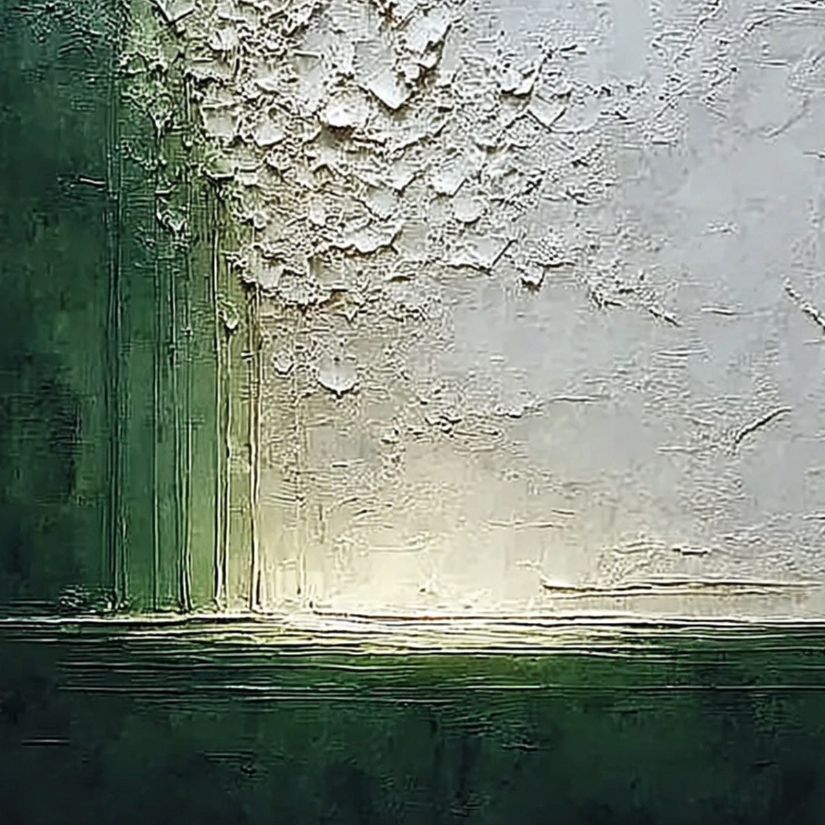 EMERALD FALL: Large Green and White Textured Wabi Sabi Abstract Painting