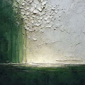 EMERALD FALL: Large Green and White Textured Wabi Sabi Abstract Painting
