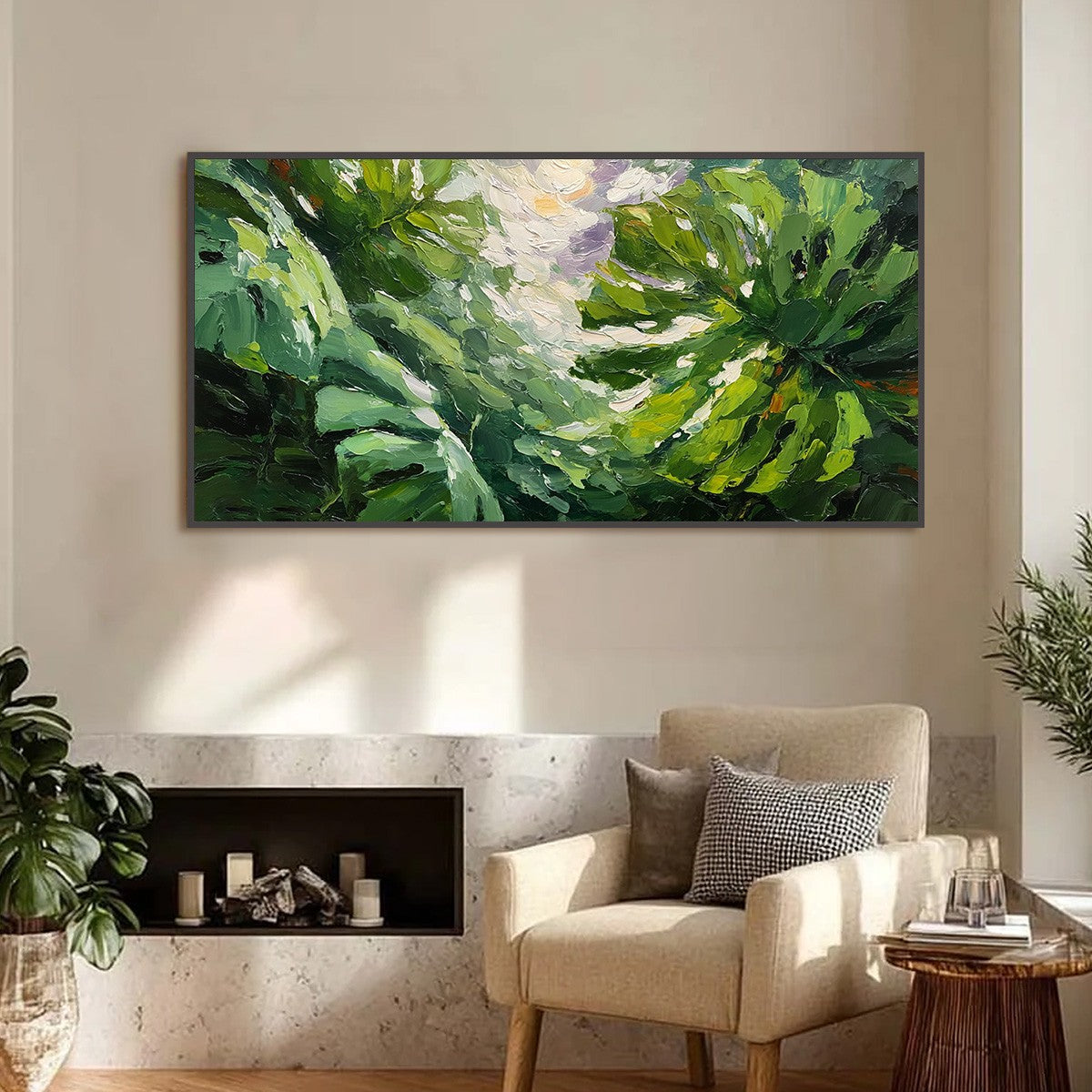 Emerald Gaze Green Leaf Impasto Oil Painting on Canvas – MontCarta