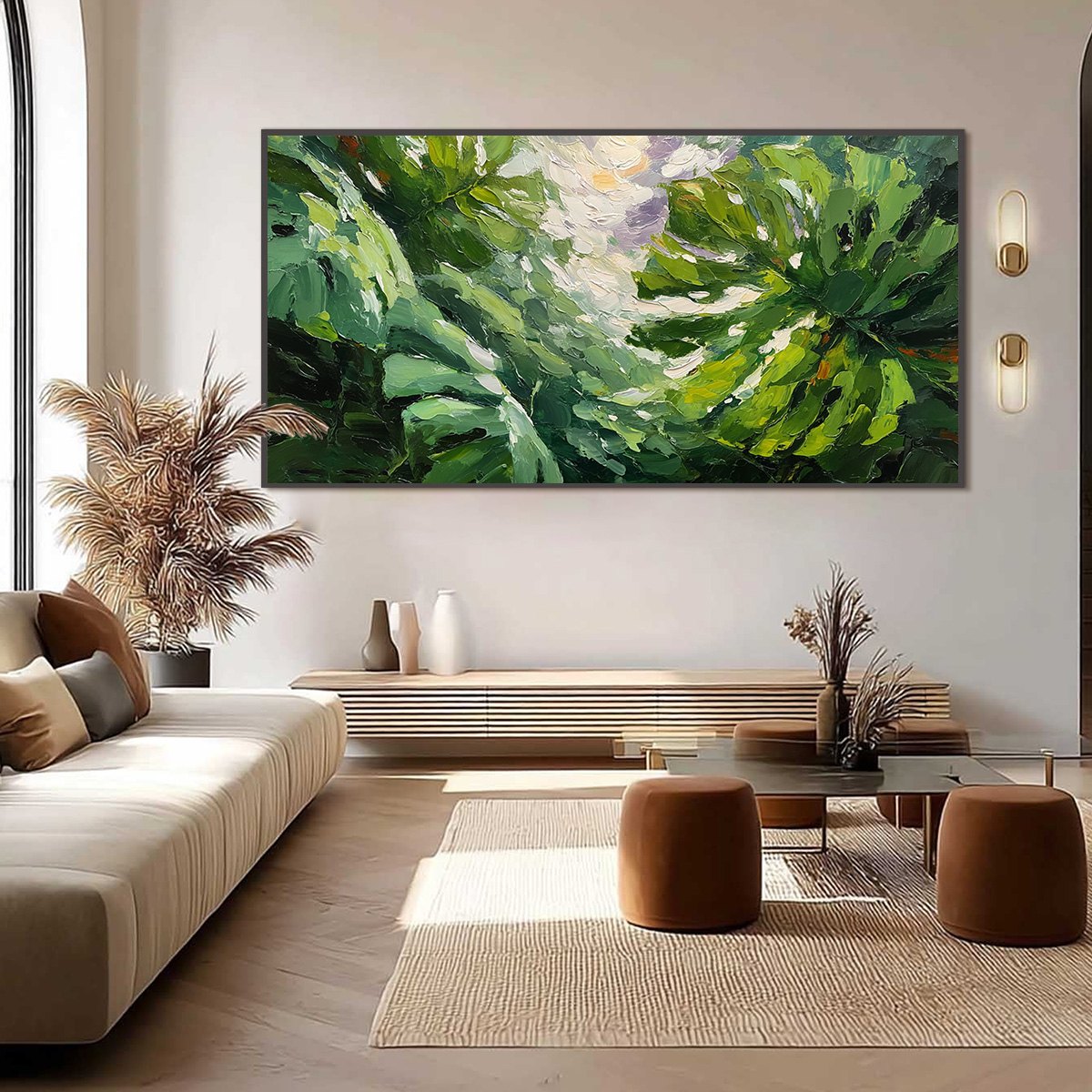 Emerald Gaze Green Leaf Impasto Oil Painting on Canvas