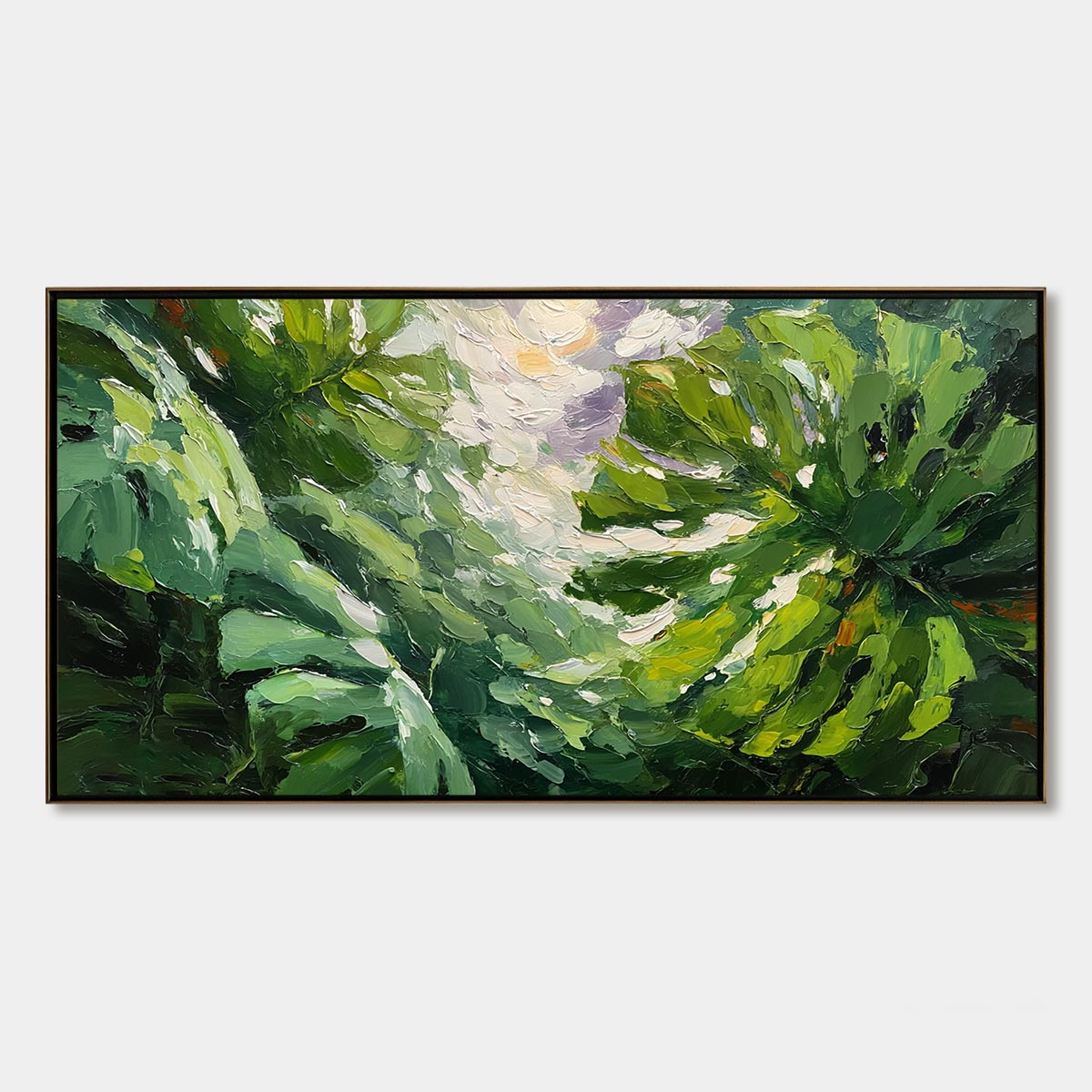 EMERALD GAZE: Textured Palette Knife Painting of Sunlit Tropical Leaves