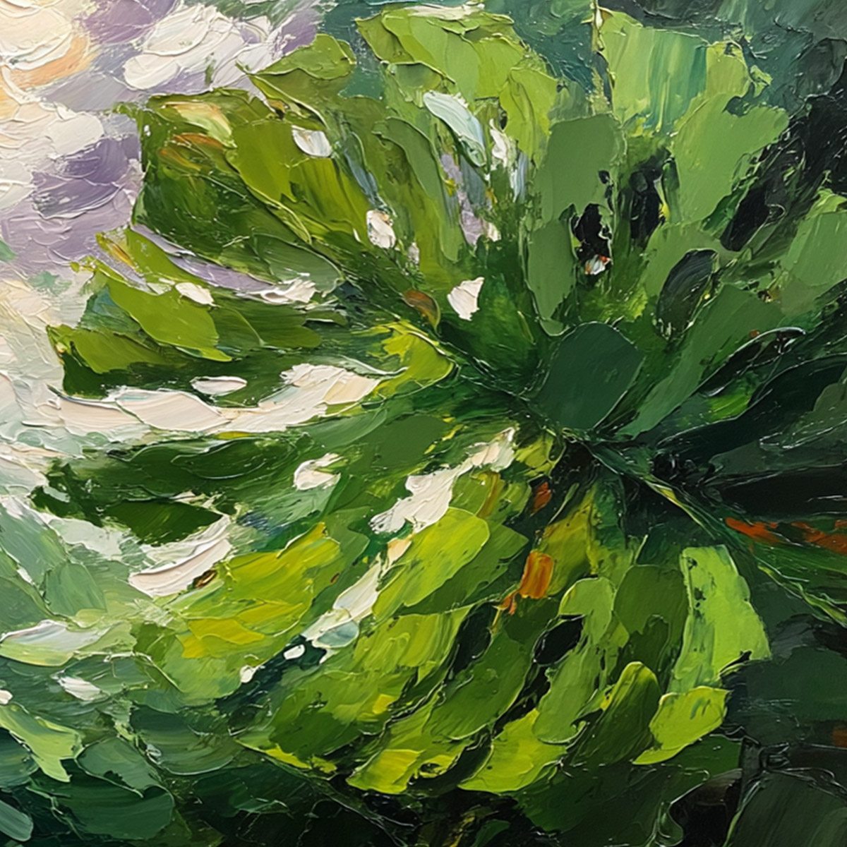 Emerald Gaze Green Leaf Impasto Oil Painting on Canvas – MontCarta