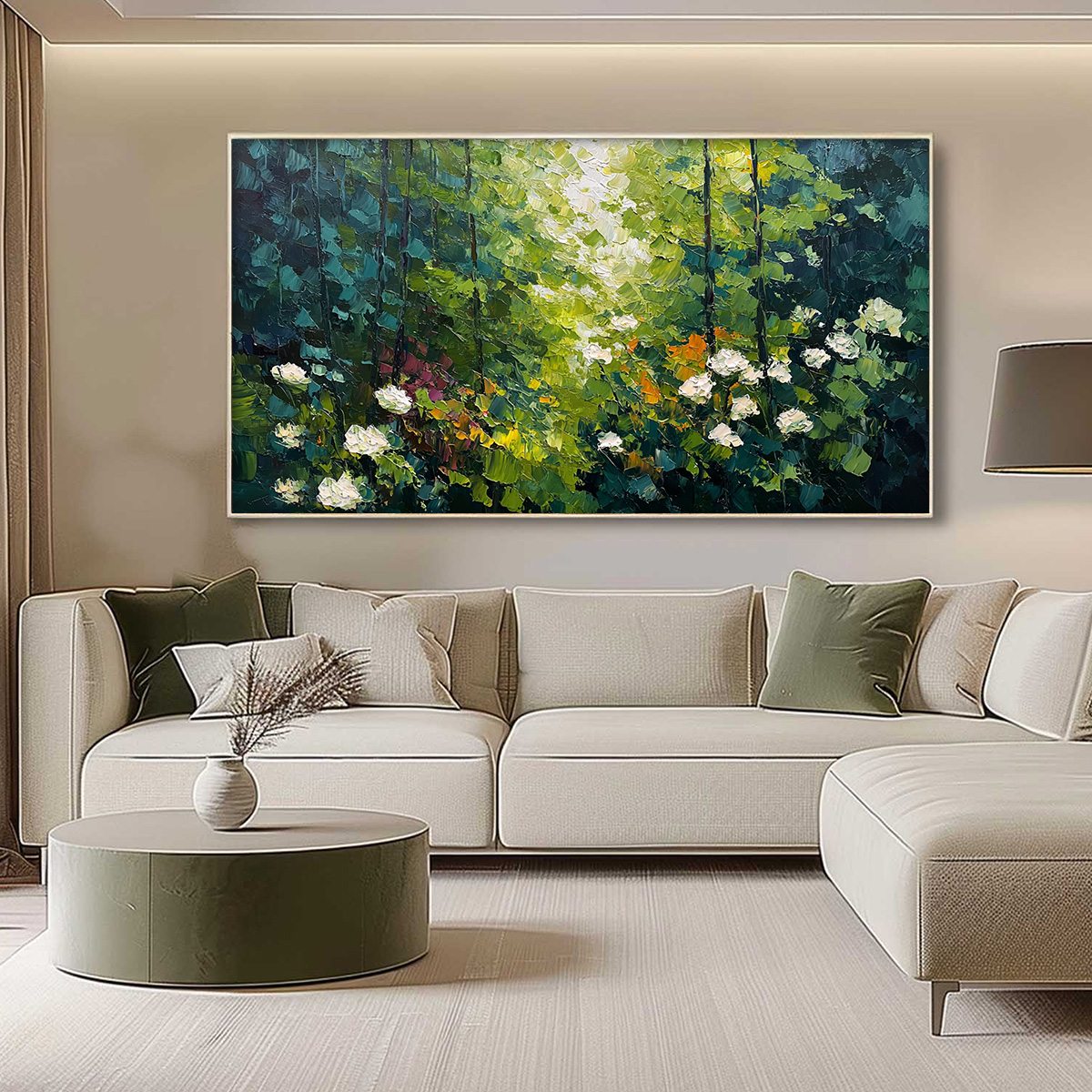 EMERALD GLADE: Textured Palette Knife Forest Landscape Painting