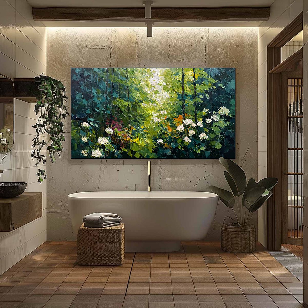 EMERALD GLADE: Textured Palette Knife Forest Landscape Painting