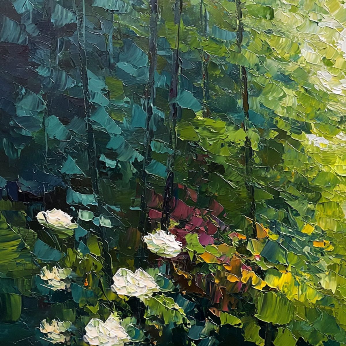 EMERALD GLADE: Textured Palette Knife Forest Landscape Painting