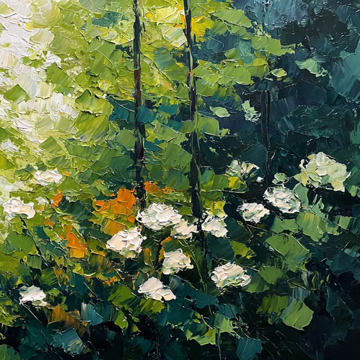EMERALD GLADE: Textured Palette Knife Forest Landscape Painting