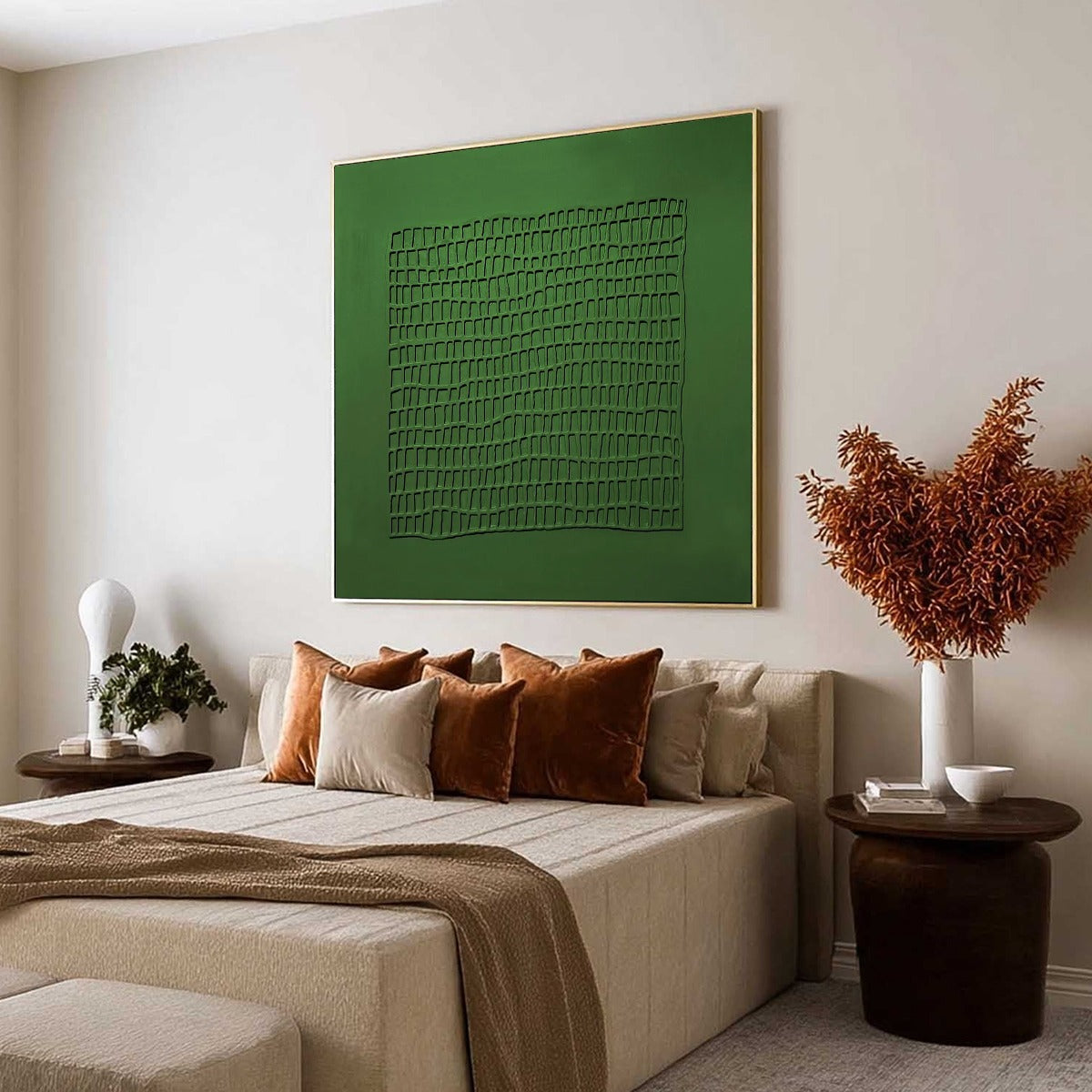 EMERALD GRID: Minimalist Textured Abstract Oil Painting